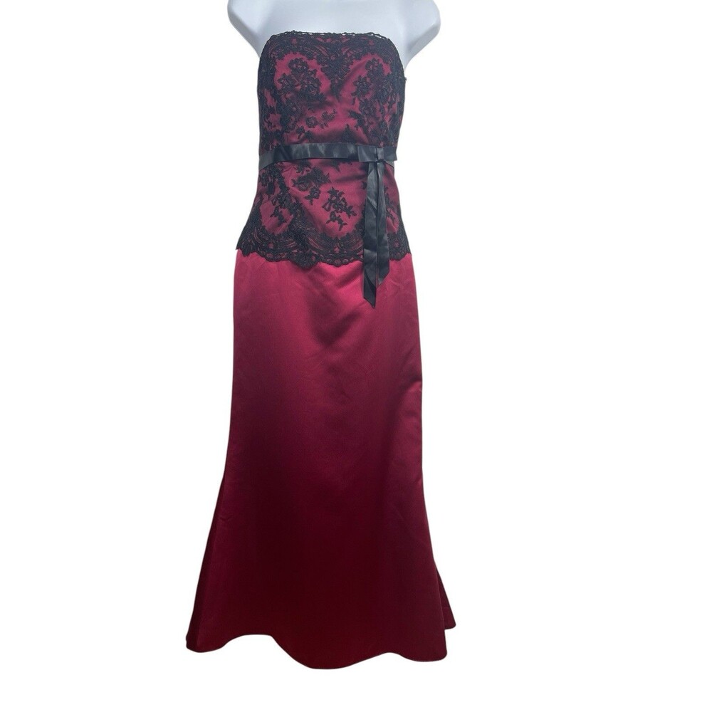 VTG Alexia Burgundy Black Lace Strapless Formal Maxi Dress 10 90s Whimsigoth Y2K